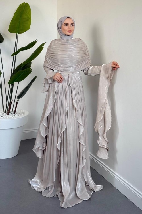 Naruna Pelerinli Fırfırlı Abiye Taş