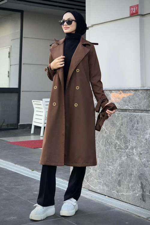 Nasa Apoletli Trençkot Kahverengi