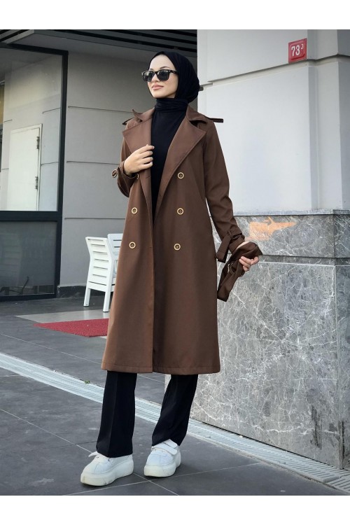Nasa Apoletli Trençkot Kahverengi
