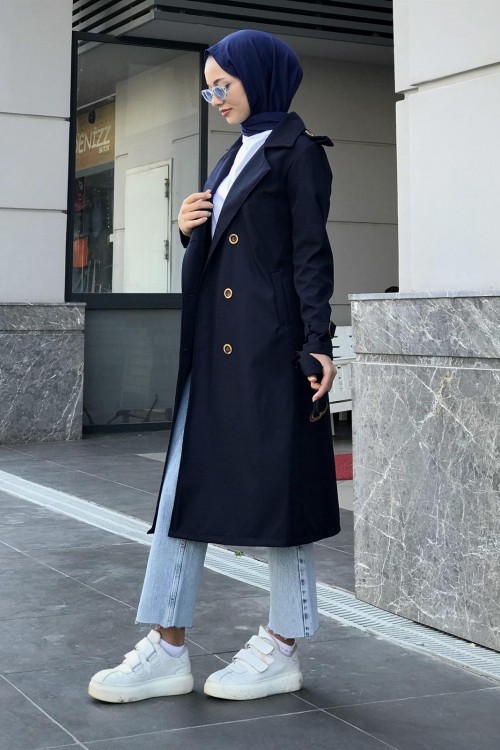 Nasa Apoletli Trençkot Lacivert