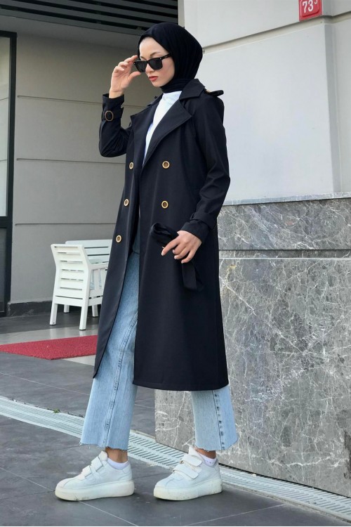 Nasa Apoletli Trençkot Siyah