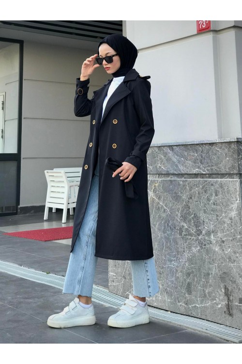 Nasa Apoletli Trençkot Siyah