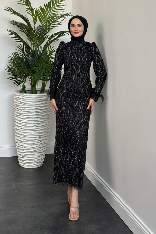 Natalia Simli Kalem Abiye  Siyah
