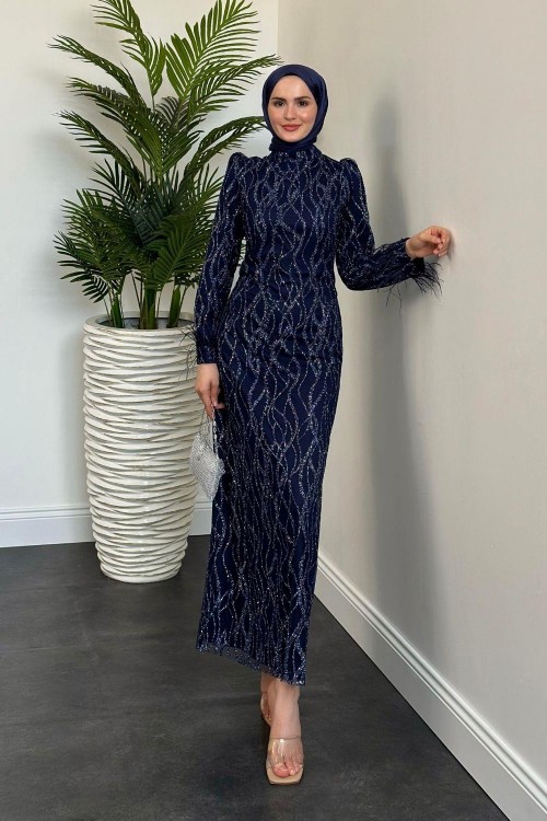 Natalia Simli Kalem Abiye Lacivert