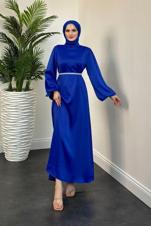 Nika Kemeri İncili Saten Abiye Saks