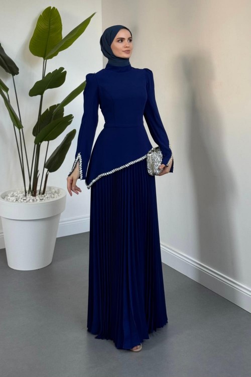 Noirelle Altı Pliseli Asimetrik Kesim Abiye Sax