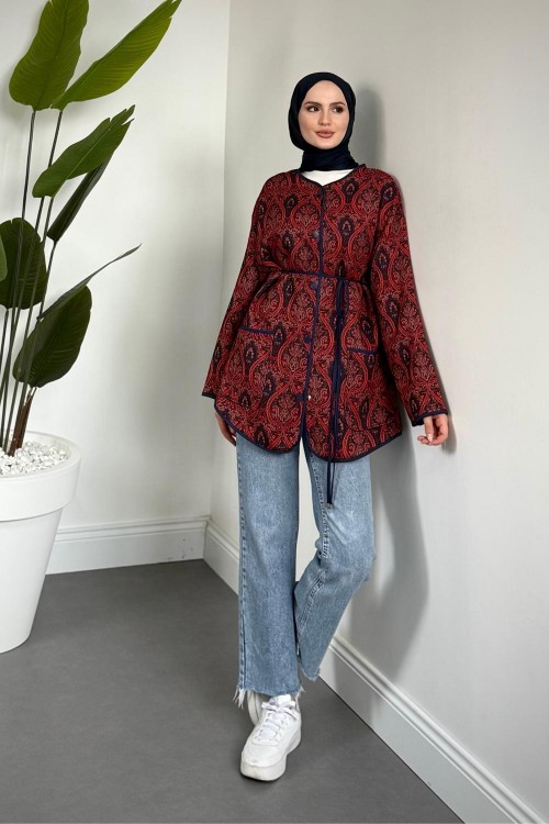 Noltalji Etnik Desen Ceket Bordo