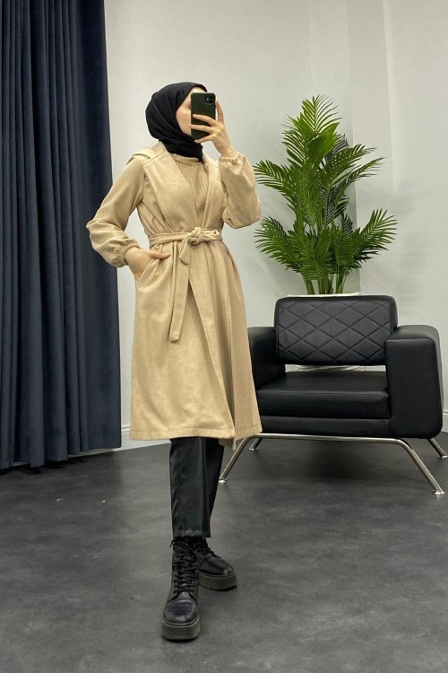 Noris Kolları Lastikli Kaban Bej