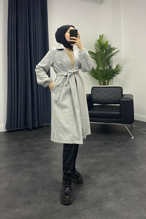 Noris Kolları Lastikli Kaban Gri