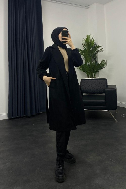 Noris Kolları Lastikli Kaban Siyah