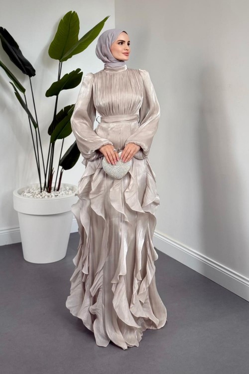 Noveline Eteği Fırfırlı Jan Jan Abiye Taş