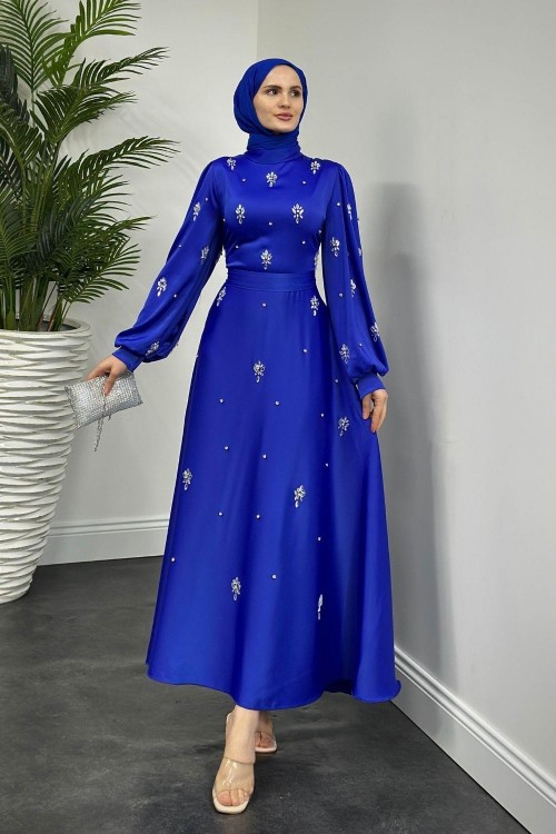 Novella Taşlı Saten Abiye Sax