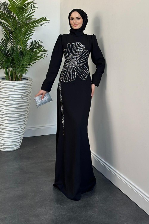 Nursema Taşlı Abiye Siyah 