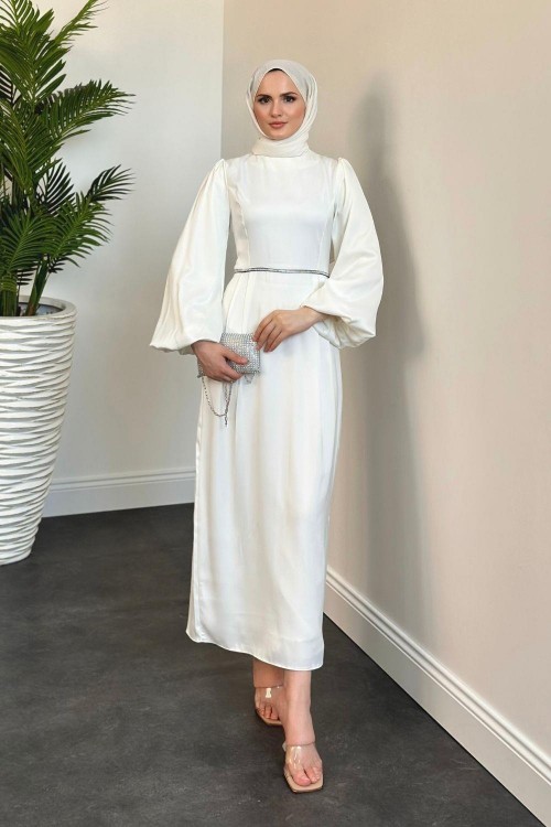 Nuvola Beli Taşlı Kalem Abiye Beyaz