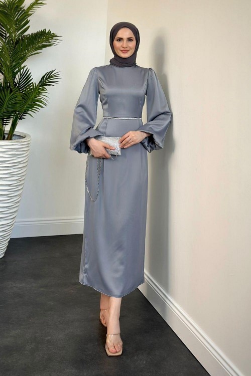 Nuvola Beli Taşlı Kalem Abiye Gri