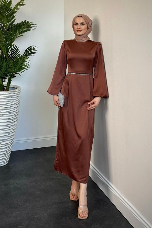 Nuvola Beli Taşlı Kalem Abiye Kahverengi