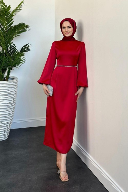 Nuvola Beli Taşlı Kalem Abiye Kırmızı