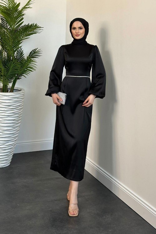 Nuvola Beli Taşlı Kalem Abiye Siyah