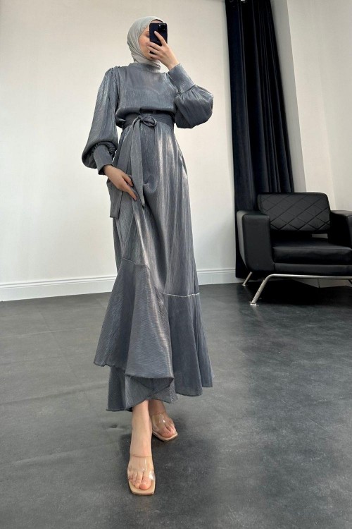 Olina Balon Kol Elbise Bebe Füme