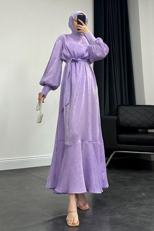 Olina Balon Kol Elbise Bebe Lila