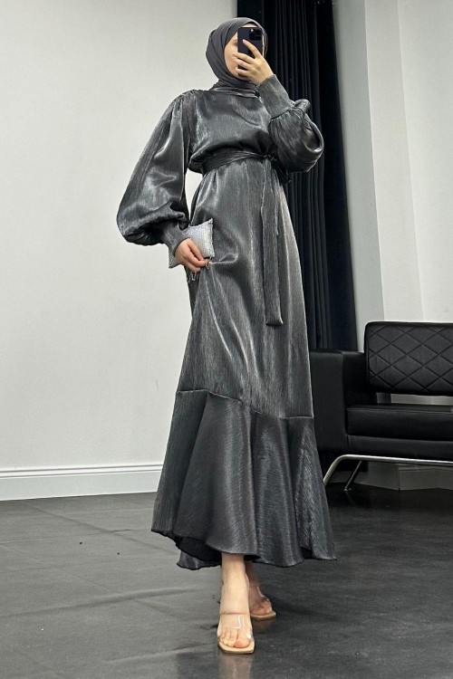 Olina Balon Kol Elbise Siyah