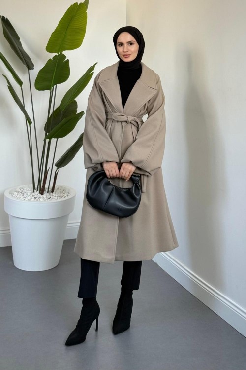 Olinn Astarlı Balon Kol Kaşe Kaban Vizon