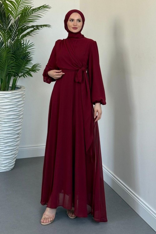 Onstantic Yandan Bağlamalı Elbise Bordo