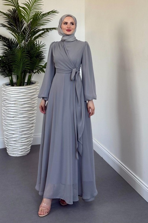 Onstantic Yandan Bağlamalı Elbise Gri