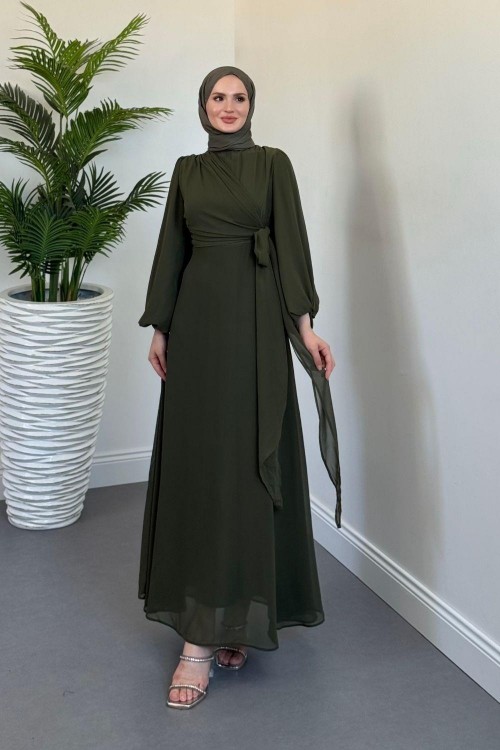 Onstantic Yandan Bağlamalı Elbise Haki