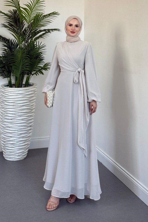 Onstantic Yandan Bağlamalı Elbise Krem