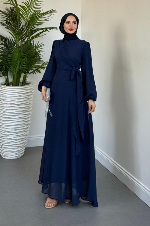 Onstantic Yandan Bağlamalı Elbise Lacivert