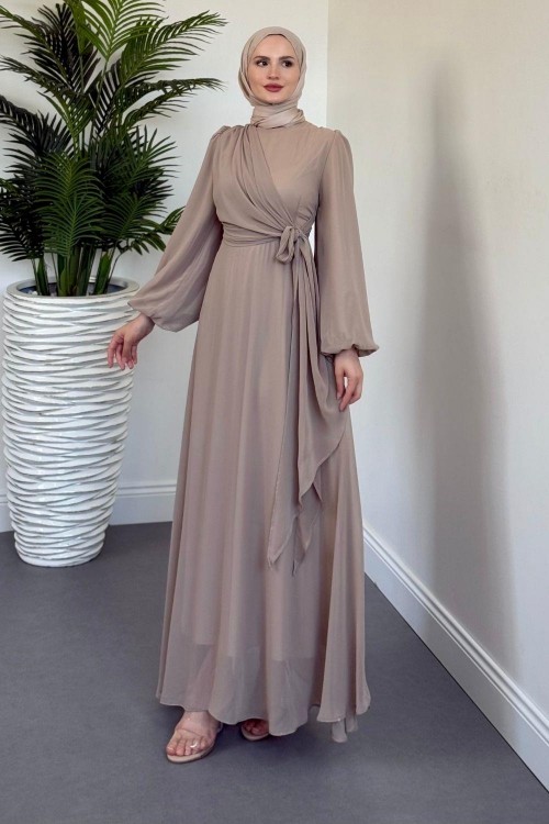 Onstantic Yandan Bağlamalı Elbise Sütlü Kahve