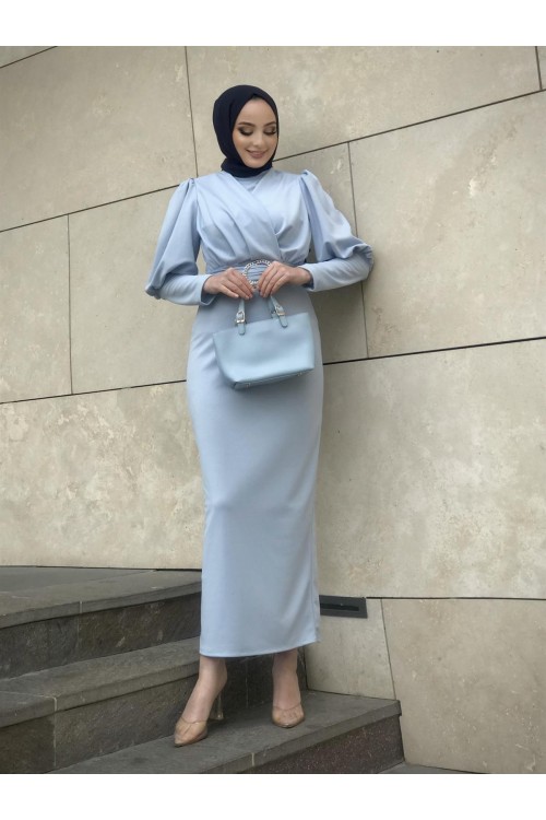 Önü Çapraz Kemerli Elbise Bebe Mavisi