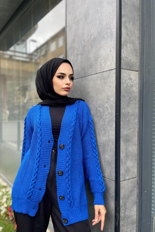 Önü Düğmeli Kısa Hırka Saks