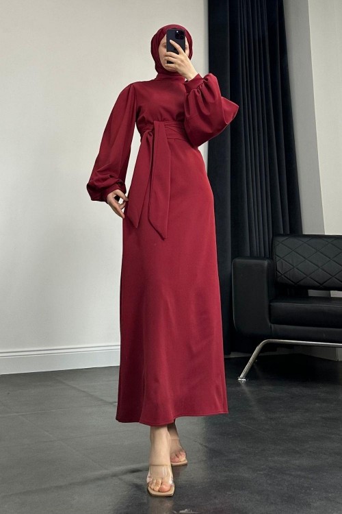 Oreste Kalın Kemer Elbise Bordo