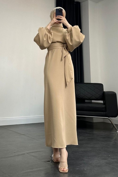 Oreste Kalın Kemer Elbise Krem