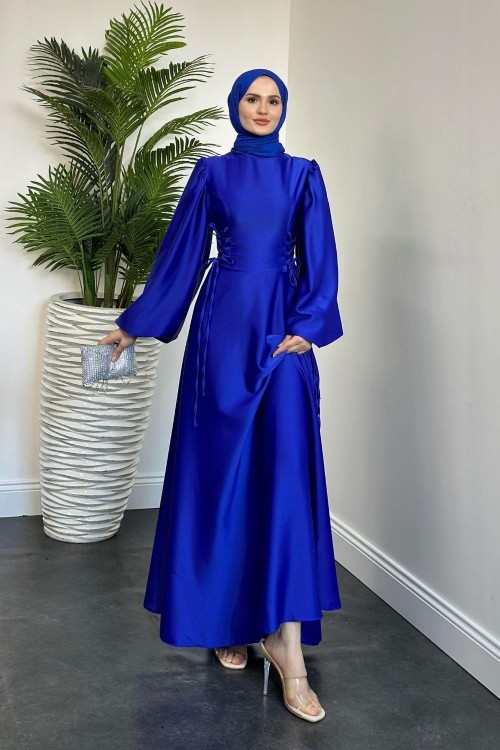 Orya Yanları Sıkmalı Saten Abiye Sax