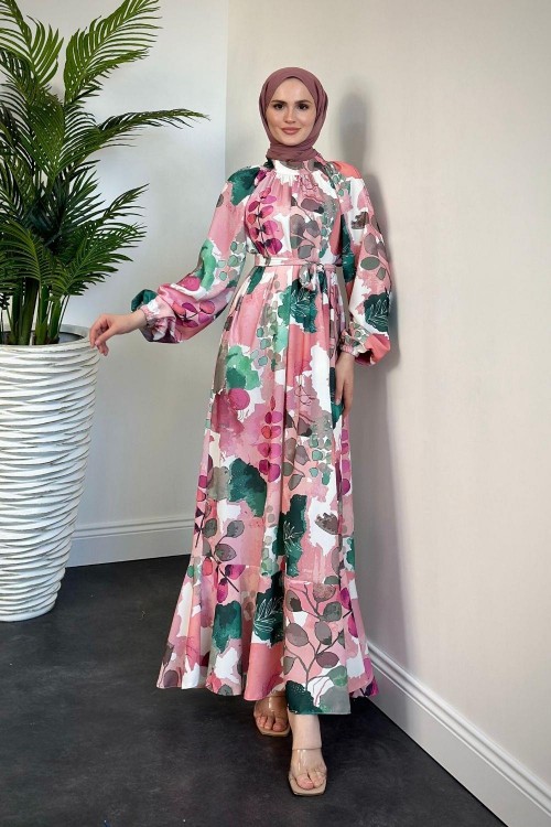 Paolo Çiçek Desen Elbise Gül Kurusu