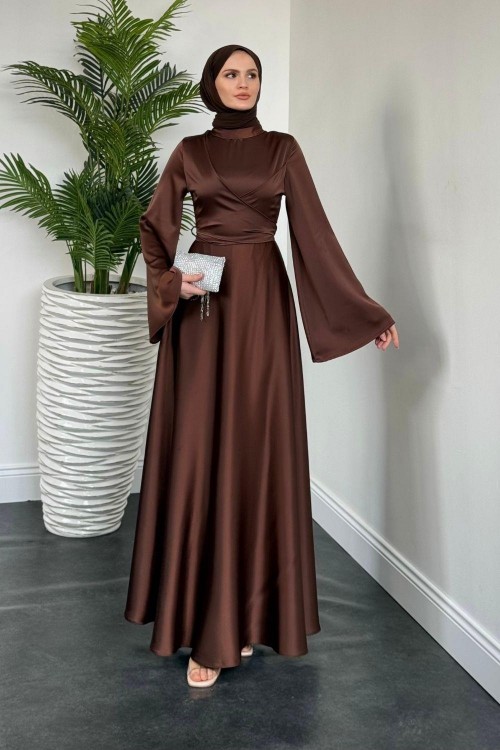 Pary Önü Çapraz Abiye Kahverengi