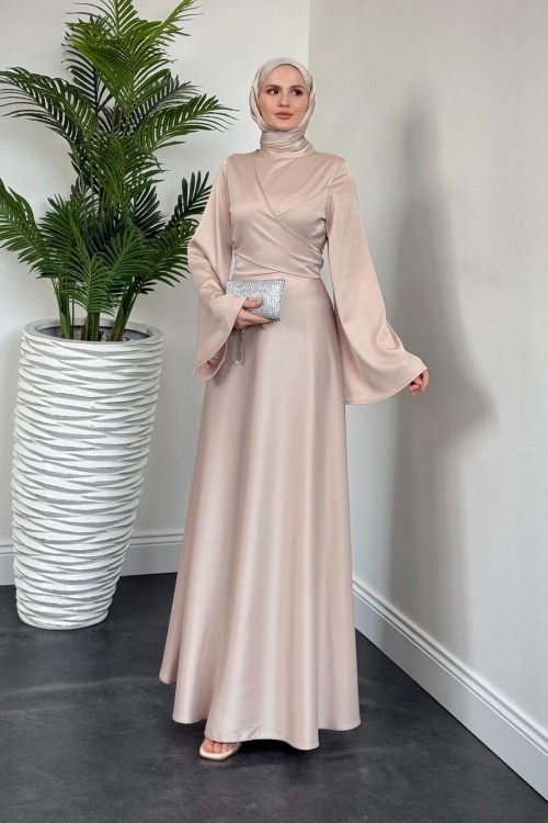 Pary Önü Çapraz Abiye Krem