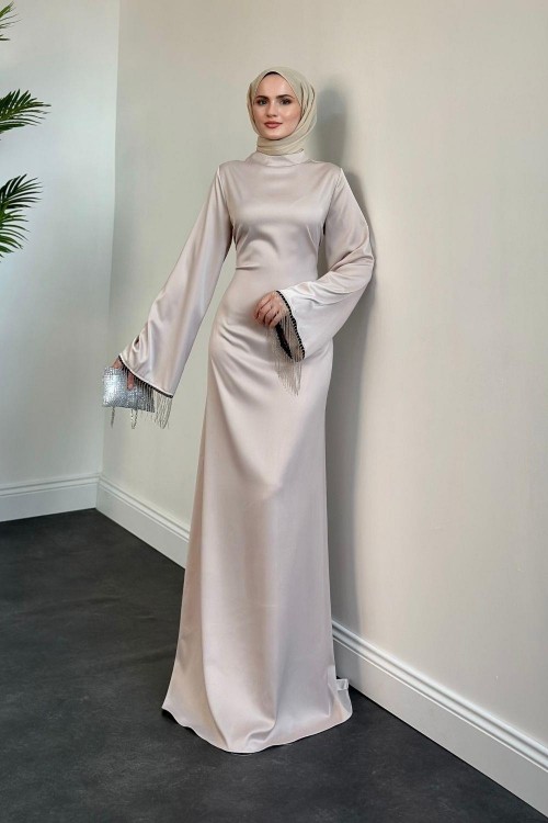 Pena İspanyol Kol Zincir Detay Abiye Bej