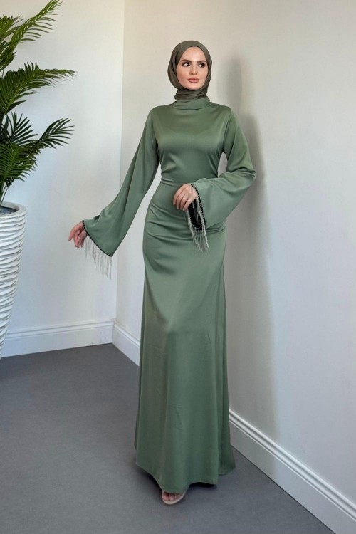 Pena İspanyol Kol Zincir Detay Abiye Küf Yeşili