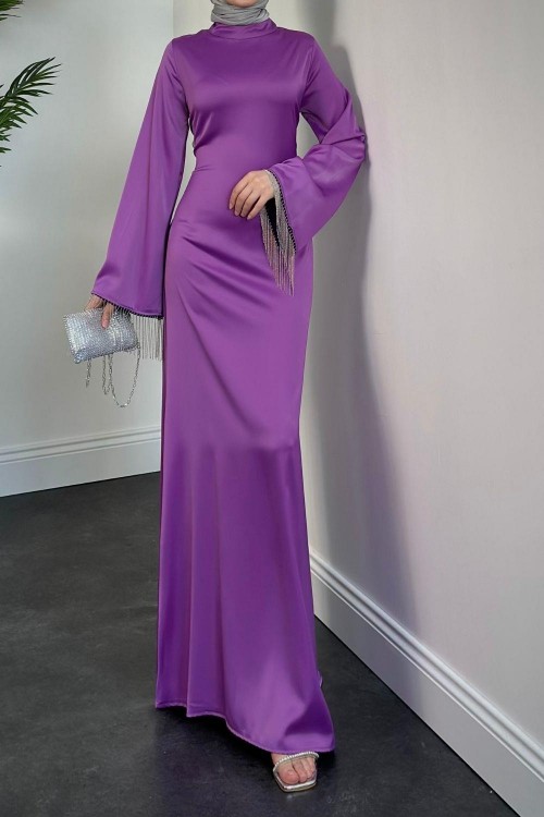 Pena İspanyol Kol Zincir Detay Abiye Lila