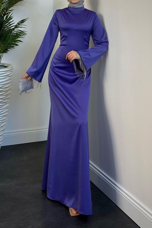 Pena İspanyol Kol Zincir Detay Abiye Mor