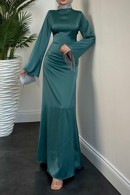 Pena İspanyol Kol Zincir Detay Abiye Su Yeşili