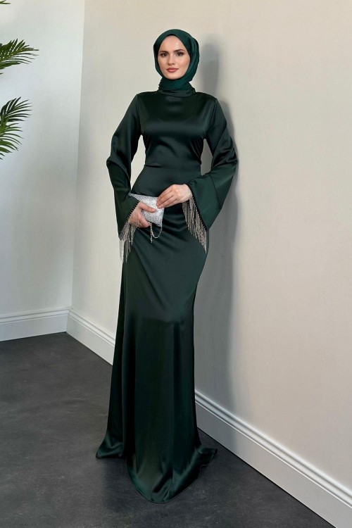 Pena İspanyol Kol Zincir Detay Abiye Zümrüt