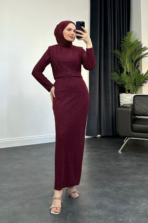 Penelope Simli Abiye Bordo