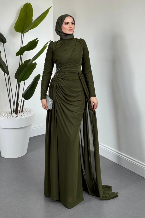 Perlina Yandan İncili Abiye Haki