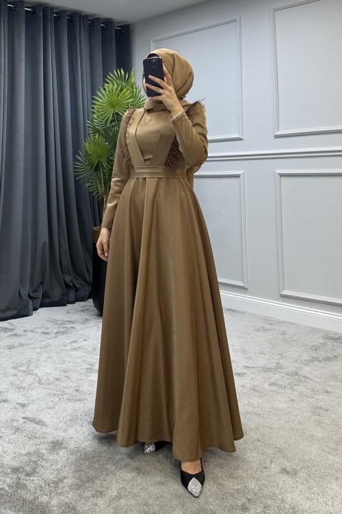 Polina Tesettür Abiye Gold