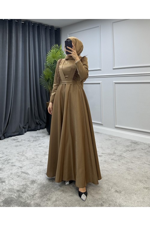 Polina Tesettür Abiye Gold